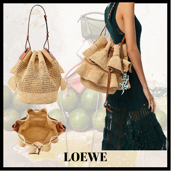 【ロエベ】新作◇フリルバルーンバッグ偽物ラフィア&カーフ A710P69X01